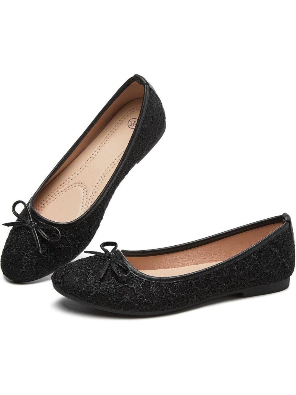 Women's Black Point Toe Comfortable Dressy Slip on Casual Bow Ballet Flat Shoes